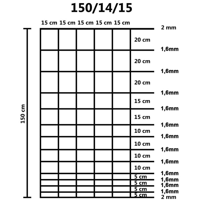 Hek 50 m 150 cm gegalvaniseerd staal zilverkleurig