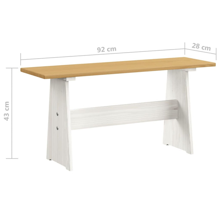 Eettafel met bankje massief grenenhout honingbruin en wit