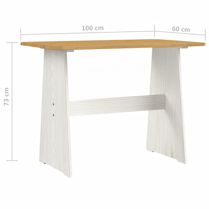 Eettafel met bankje massief grenenhout honingbruin en wit