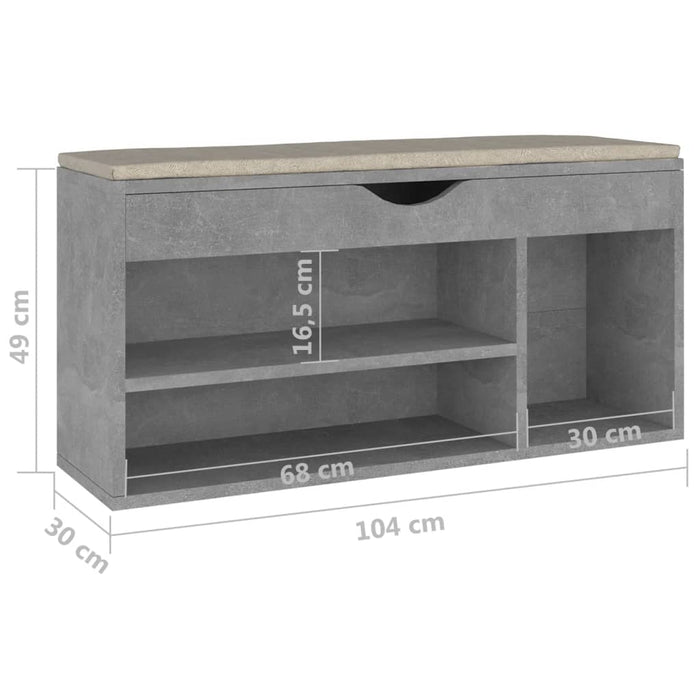 Schoenenbank met kussen 104x30x49 cm spaanplaat betongrijs