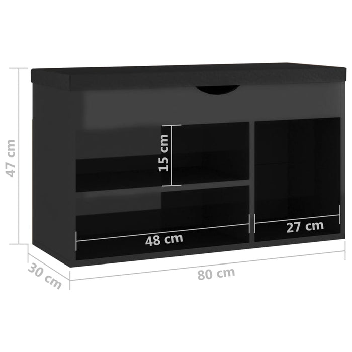 Schoenenbank met kussen 80x30x47 cm spaanplaat hoogglans zwart