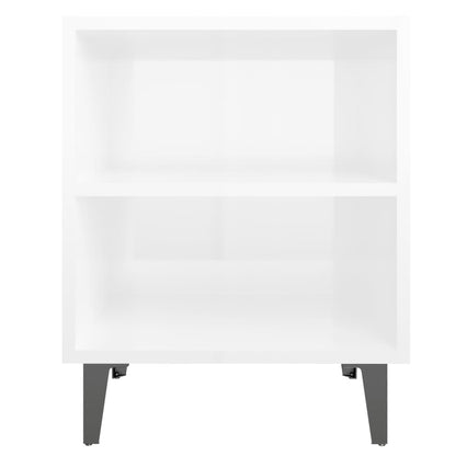 Nachtkastjes 2 st met metalen poten 40x30x50 cm hoogglans wit