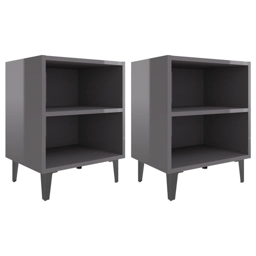 Nachtkastjes 2 st met metalen poten 40x30x50 cm hoogglans grijs