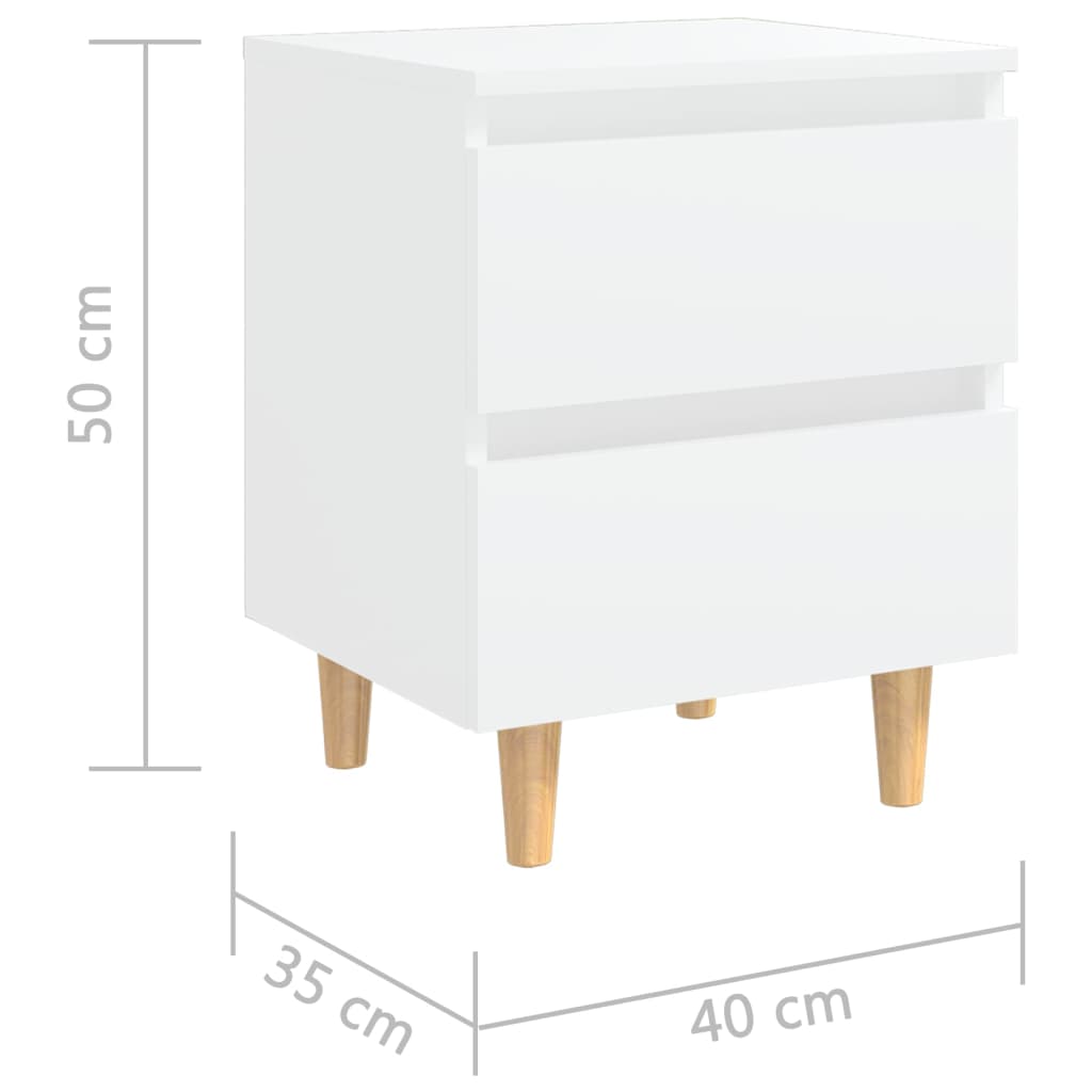 Nachtkastjes 2 st met grenenhouten poten 40x35x50 cm wit