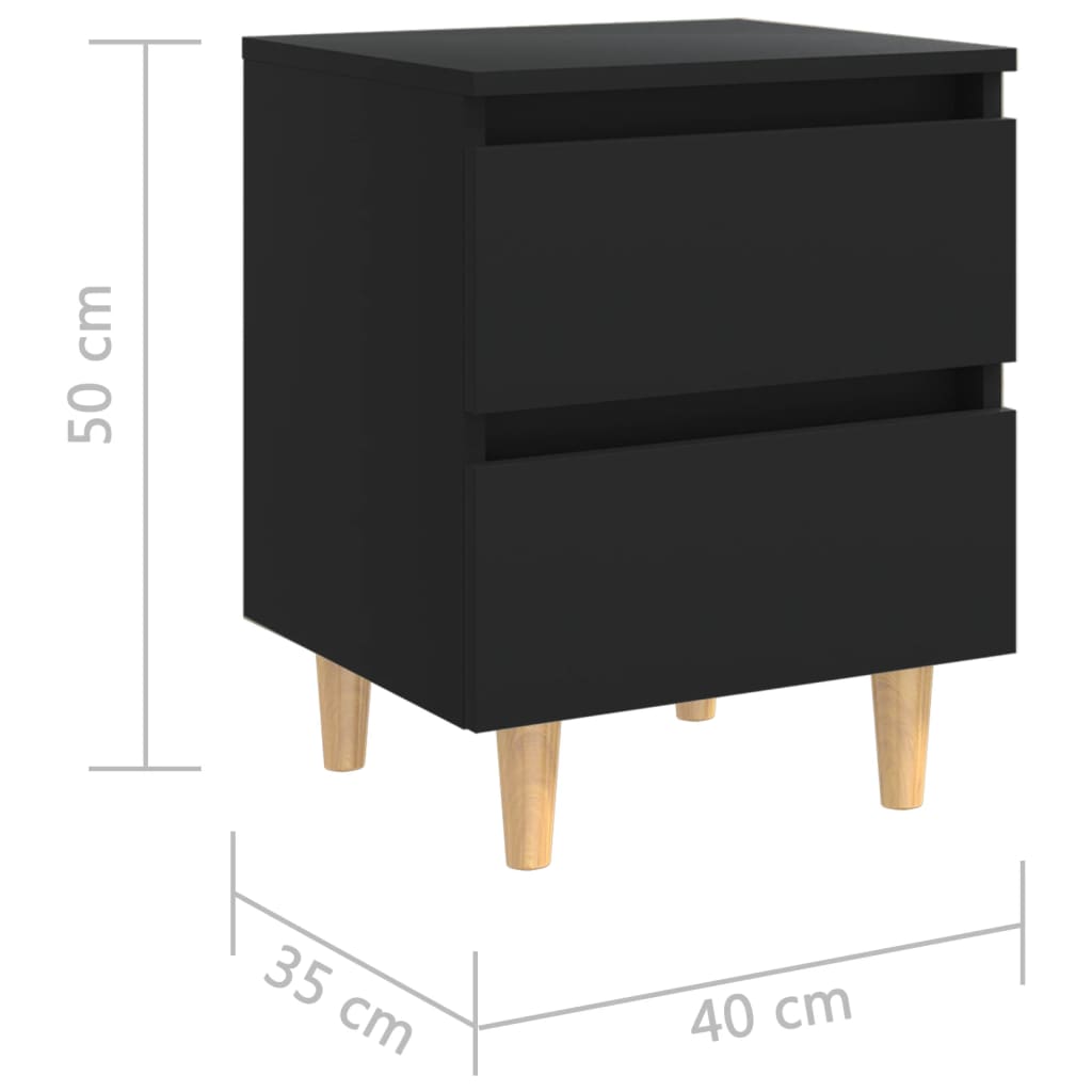 Nachtkastjes 2 st met grenenhouten poten 40x35x50 cm zwart