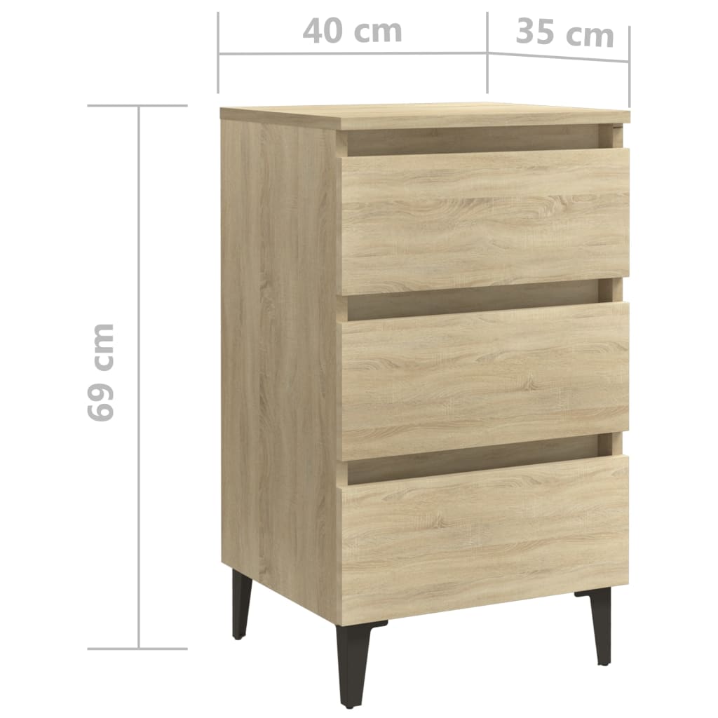 Nachtkastjes 2 st met metalen poten 40x35x69 cm sonoma eiken