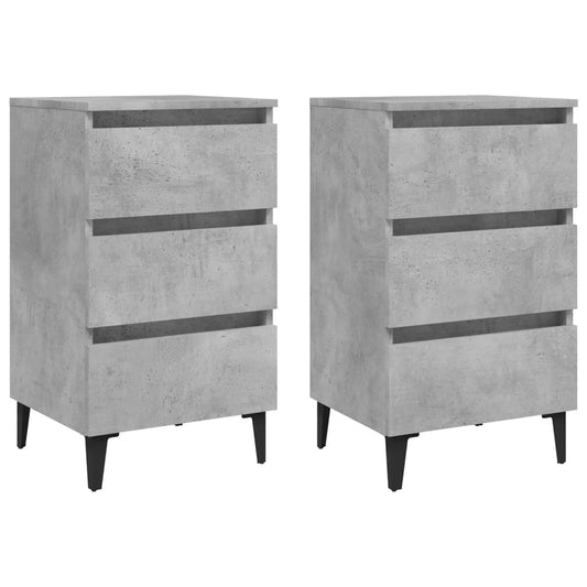 Nachtkastjes 2 st met metalen poten 40x35x69 cm betongrijs