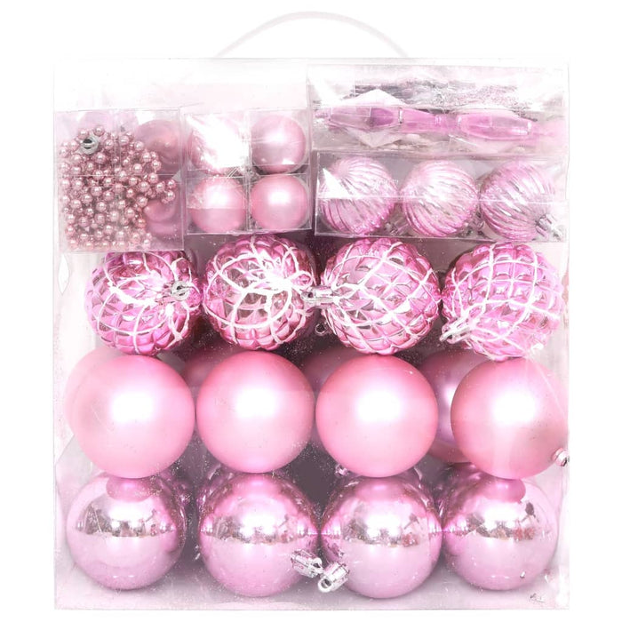 65-delige Kerstballenset roze/rood/wit