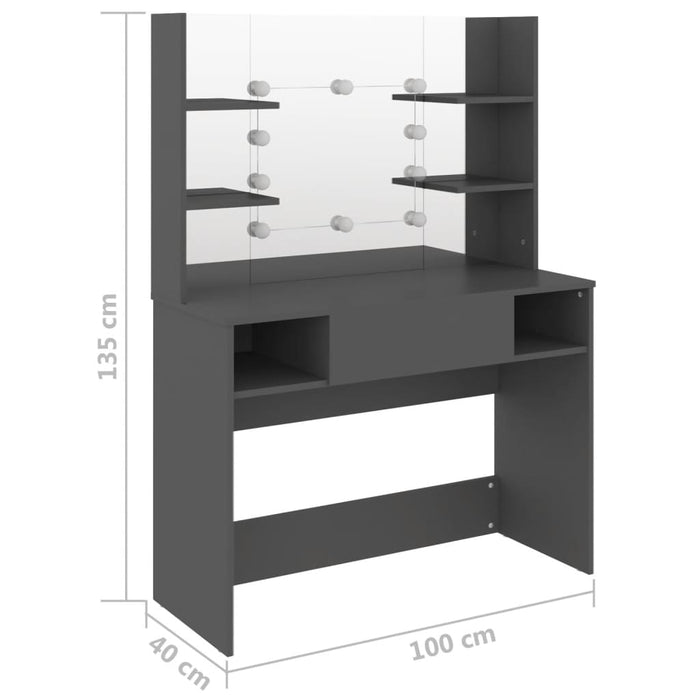 Kaptafel met LED-verlichting 100x40x135 cm MDF grijs