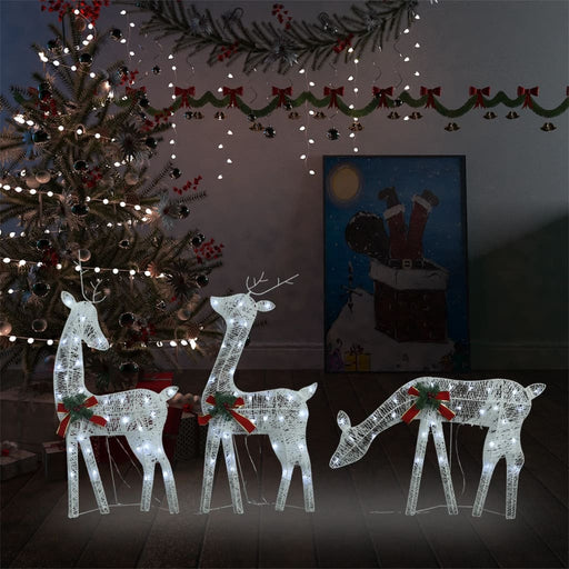 Rendierfamilie Kerstmis koudwit 270x7x90 cm mesh wit