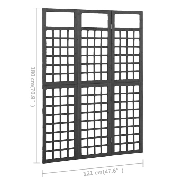 Kamerscherm/trellis met 3 panelen 121x180 cm vurenhout zwart