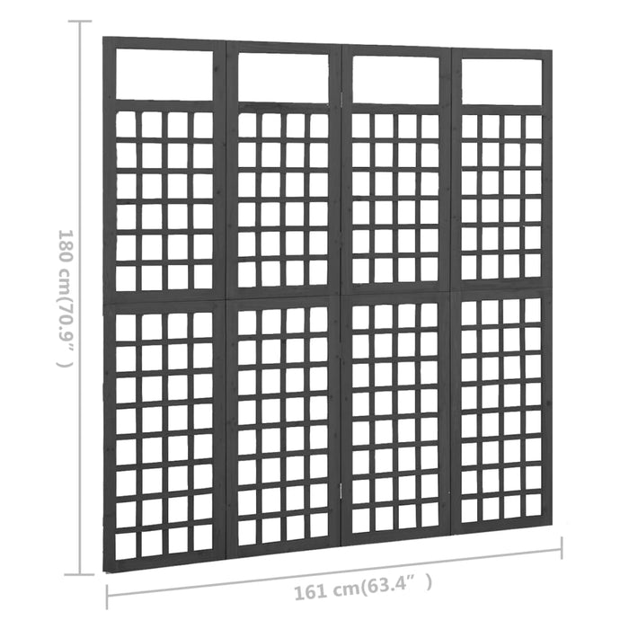 Kamerscherm/trellis met 4 panelen161x180 cm vurenhout zwart