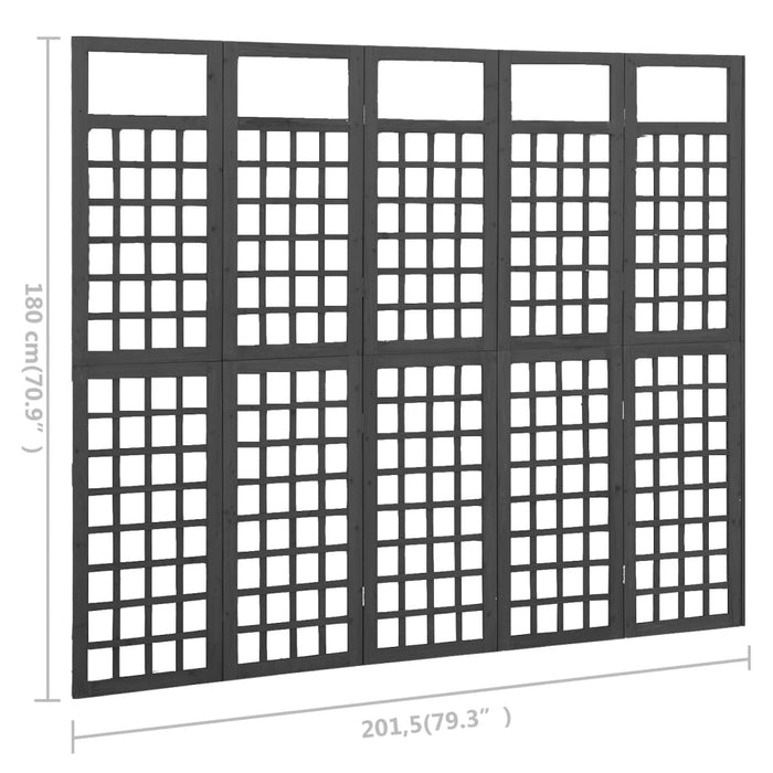 Kamerscherm/trellis met 5 panelen 201,5x180 cm vurenhout zwart