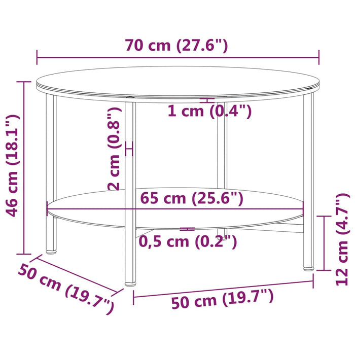 Salontafel 70 cm gehard glas zwart en zwartmarmer