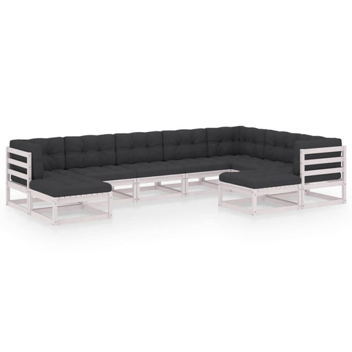 9-delige Loungeset met kussens massief grenenhout wit