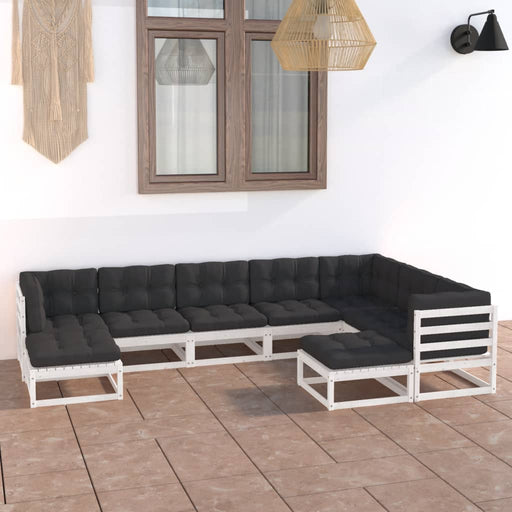 9-delige Loungeset met kussens massief grenenhout wit