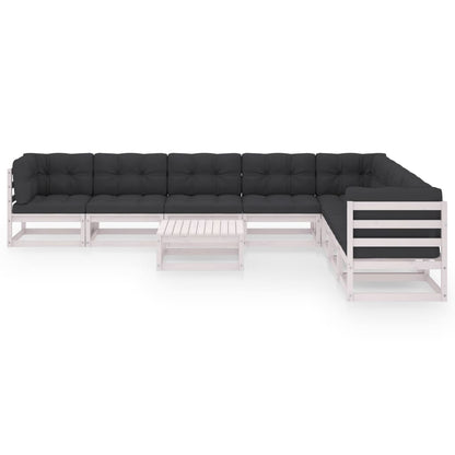 9-delige Loungeset met kussens massief grenenhout wit