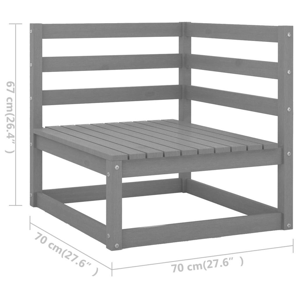 9-delige Loungeset met kussens massief grenenhout grijs