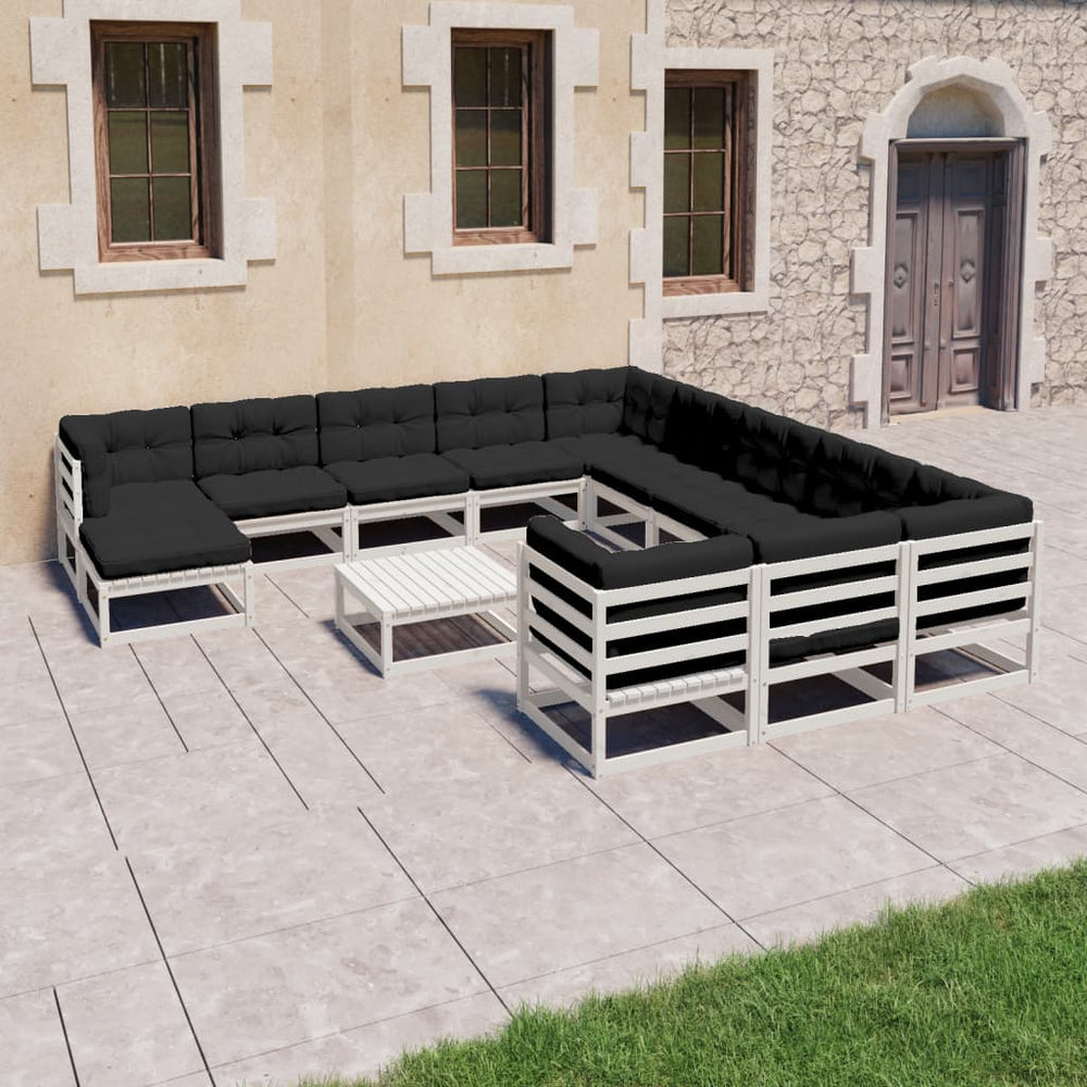 13-delige Loungeset met kussens massief grenenhout wit