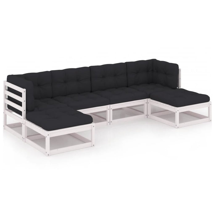 6-delige Loungeset met kussens massief grenenhout wit