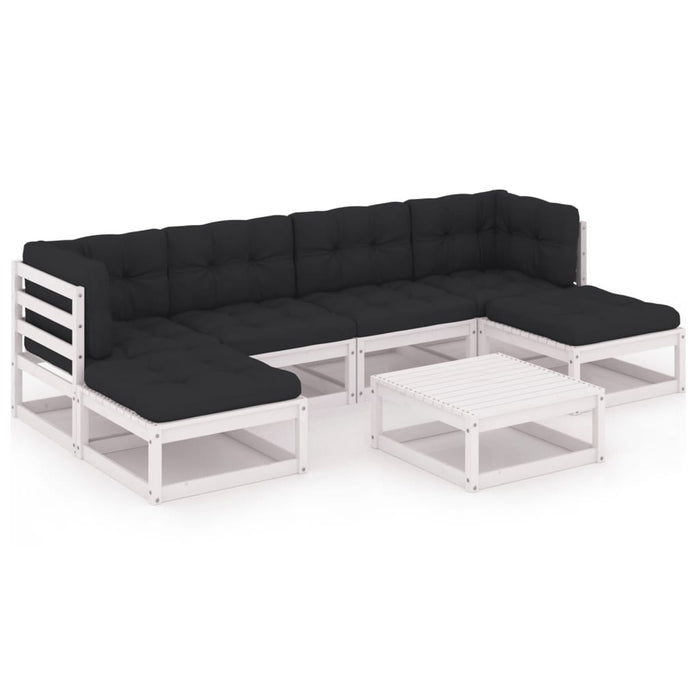 7-delige Loungeset met kussens massief grenenhout wit