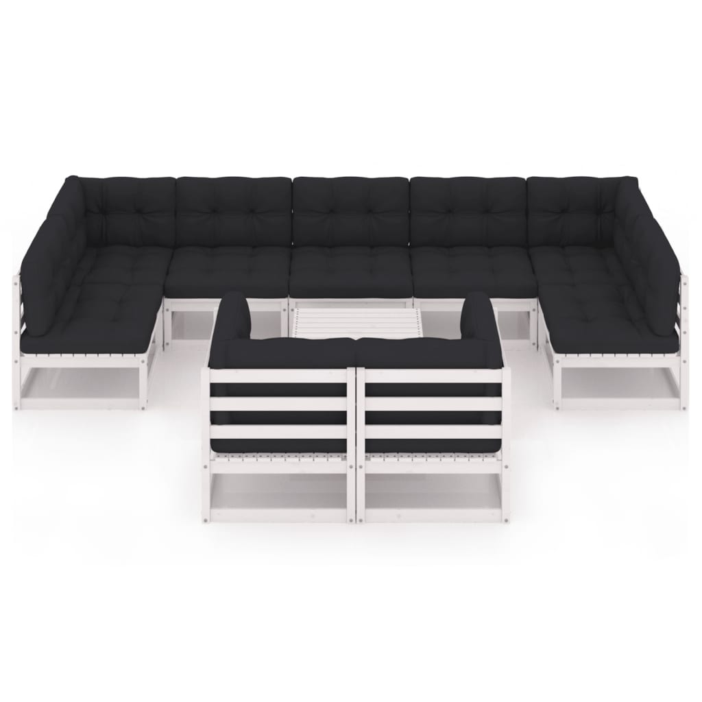 10-delige Loungeset met kussens massief grenenhout wit