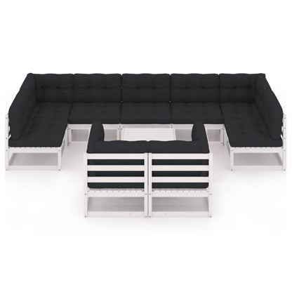 10-delige Loungeset met kussens massief grenenhout wit