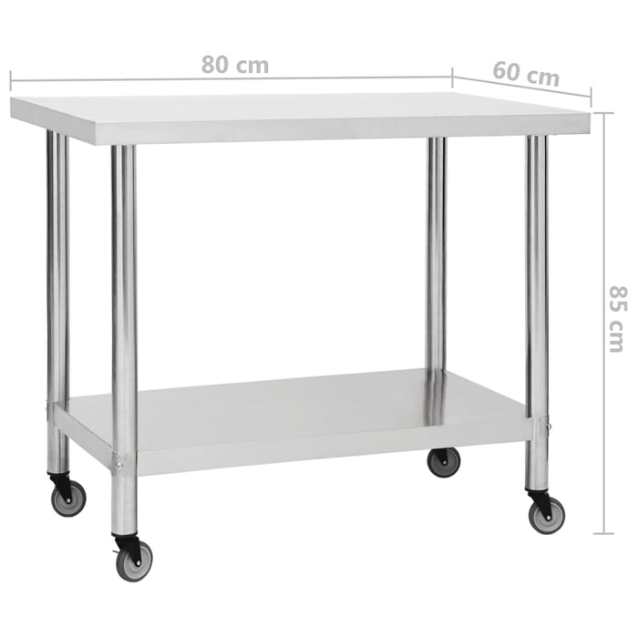 Keukenwerktafel met wielen 80x60x85 cm roestvrij staal