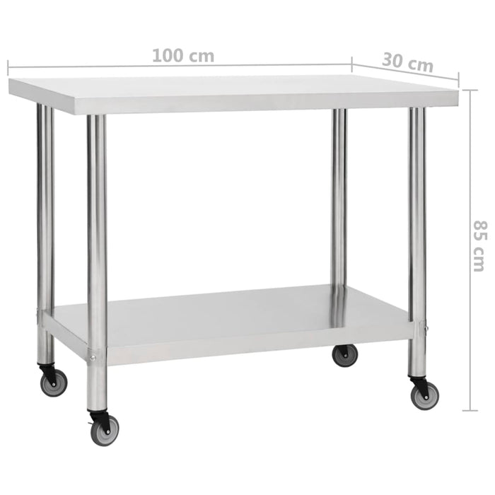 Keukenwerktafel met wielen 100x30x85 cm roestvrij staal