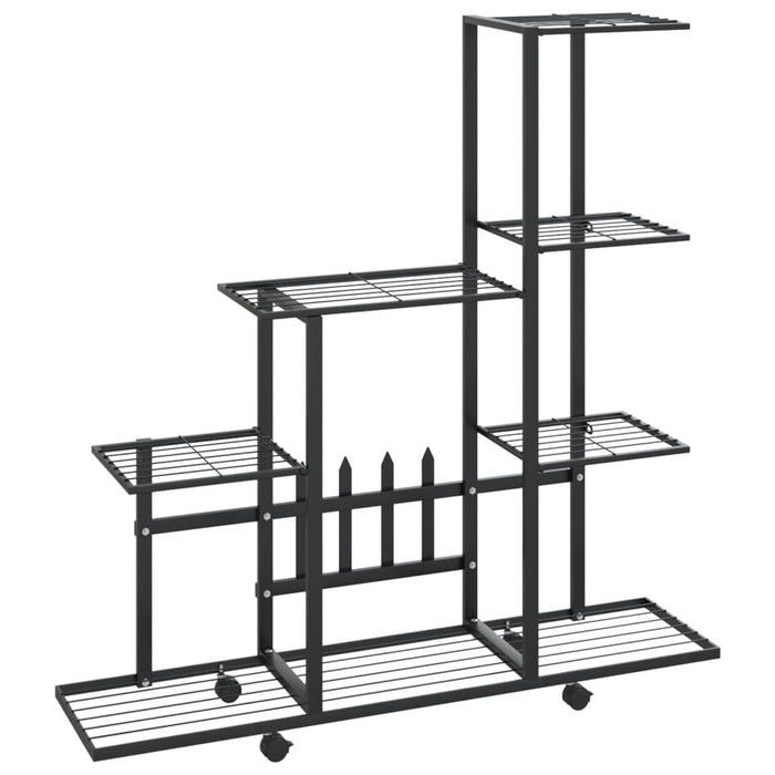 Bloemenstandaard met wielen 94,5x25x92,5 cm metaal zwart