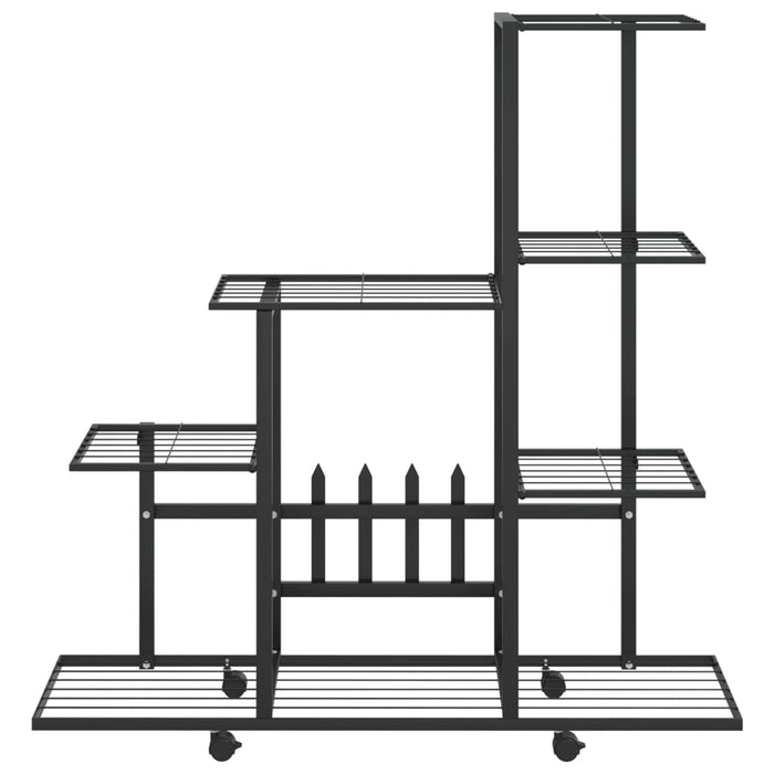 Bloemenstandaard met wielen 94,5x25x92,5 cm metaal zwart