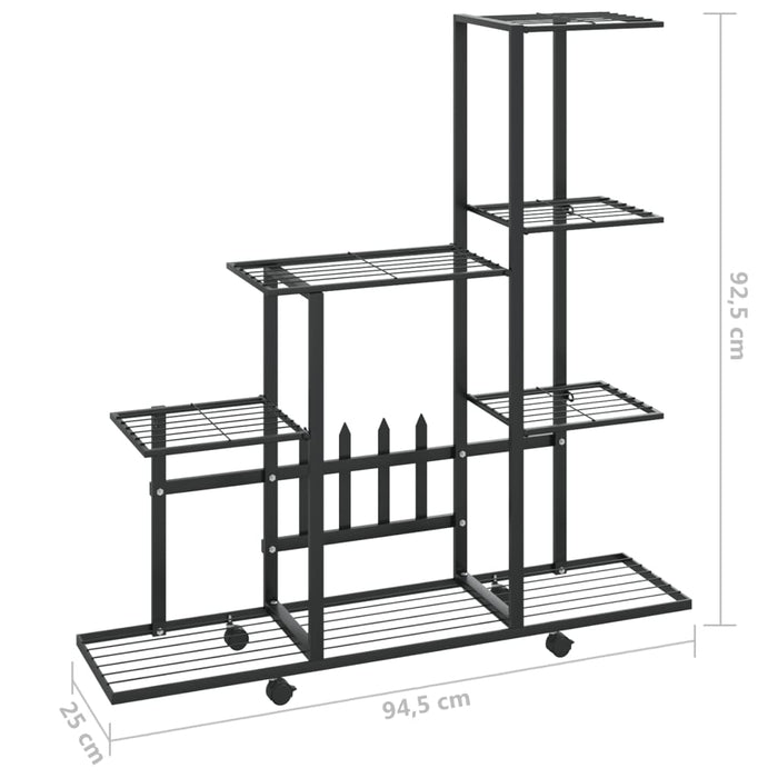 Bloemenstandaard met wielen 94,5x25x92,5 cm metaal zwart