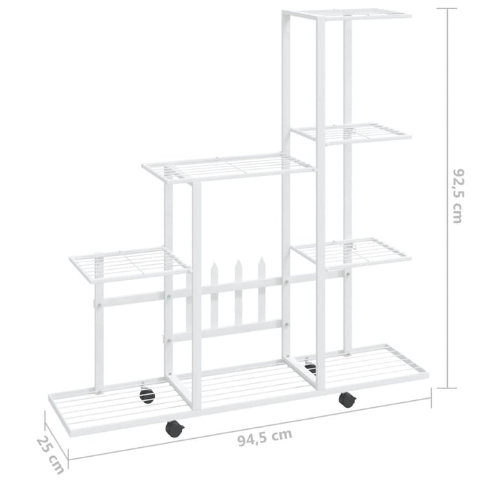 Bloemenstandaard met wielen 94,5x25x92,5 cm metaal wit