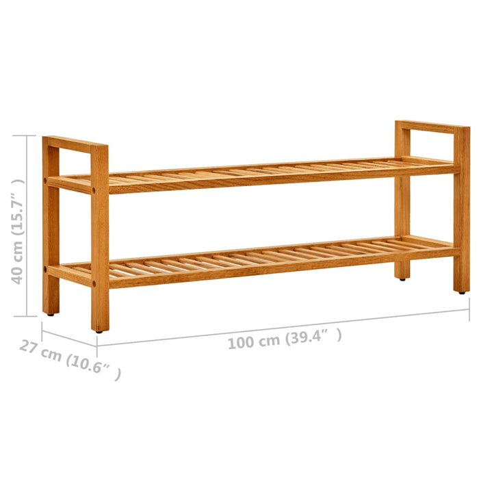 Schoenenrek met 2 schappen 100x27x40 cm massief eikenhout