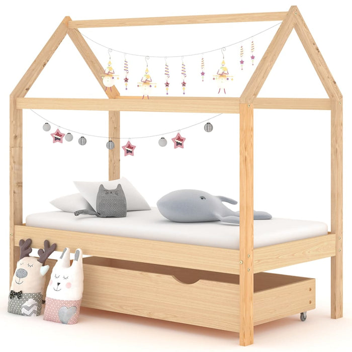 Kinderbedframe met lade massief grenenhout 70x140 cm