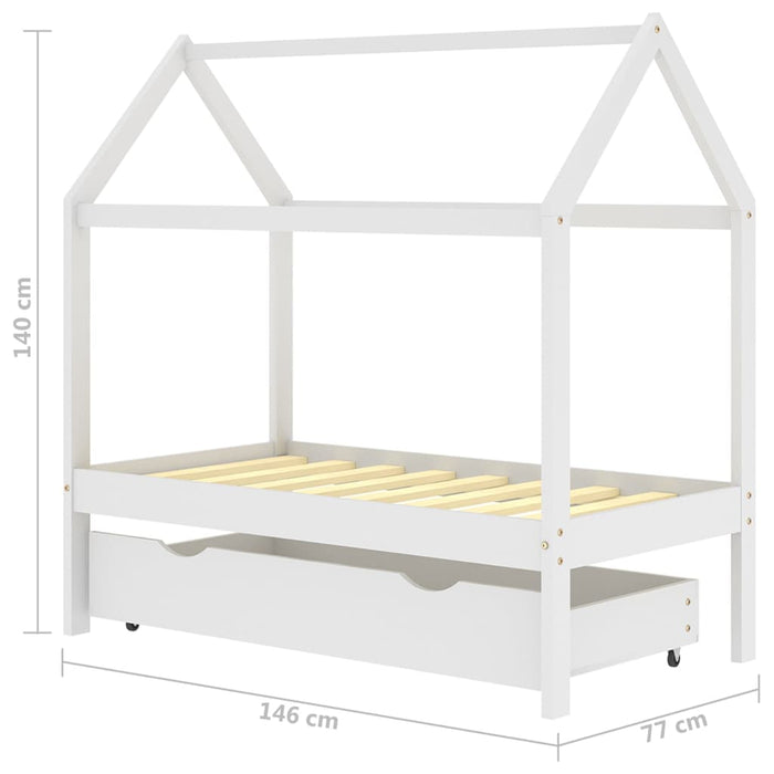 Kinderbedframe met lade massief grenenhout 70x140 cm wit