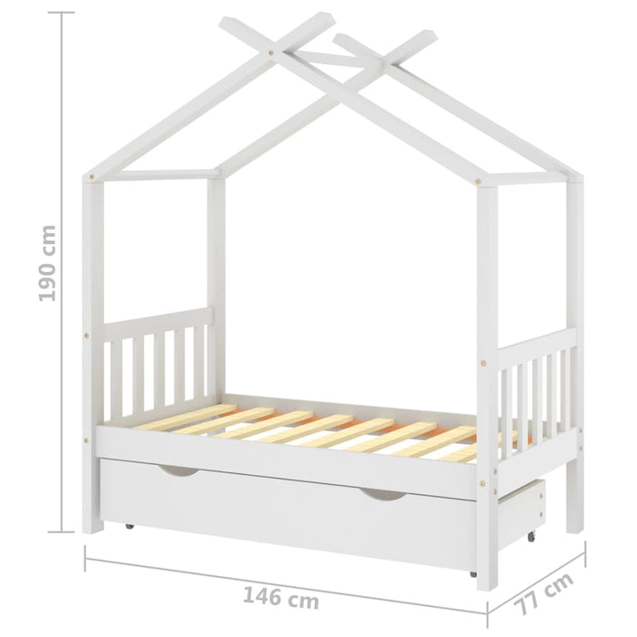 Kinderbedframe met lade massief grenenhout 70x140 cm wit