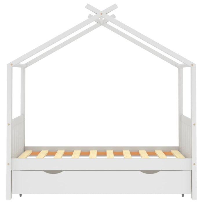 Kinderbedframe met lade massief grenenhout wit 80x160 cm