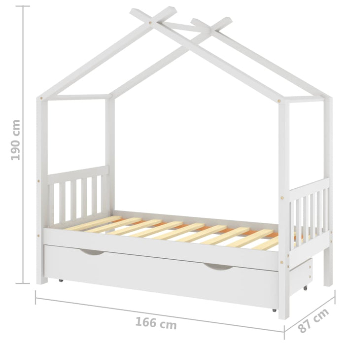 Kinderbedframe met lade massief grenenhout wit 80x160 cm