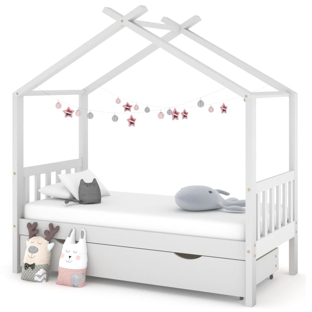 Kinderbedframe met lade massief grenenhout wit 80x160 cm