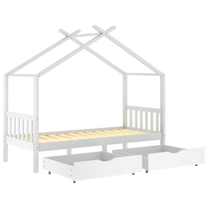 Kinderbedframe met lades massief grenenhout 90x200 cm wit