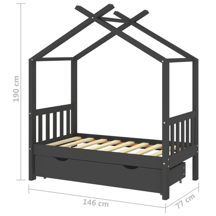 Kinderbedframe met lade grenenhout donkergrijs 70x140 cm