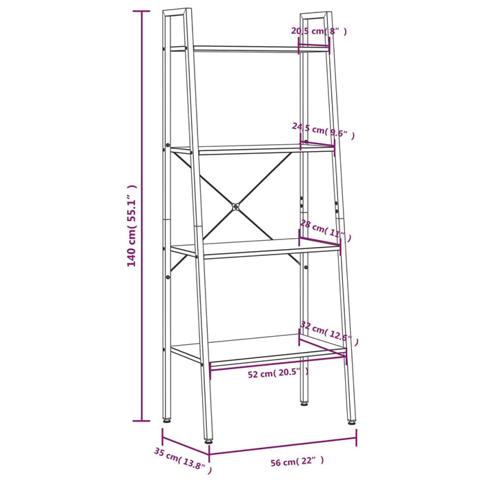 Ladderrek met 4 schappen 56x35x140 cm donkerbruin en zwart