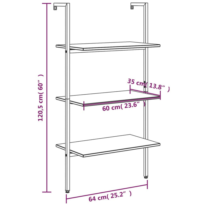 Ladderrek met 3 schappen 64x35x120,5 cm donkerbruin en zwart