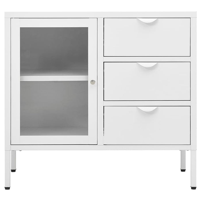 Dressoir 75x35x70 cm staal en gehard glas wit