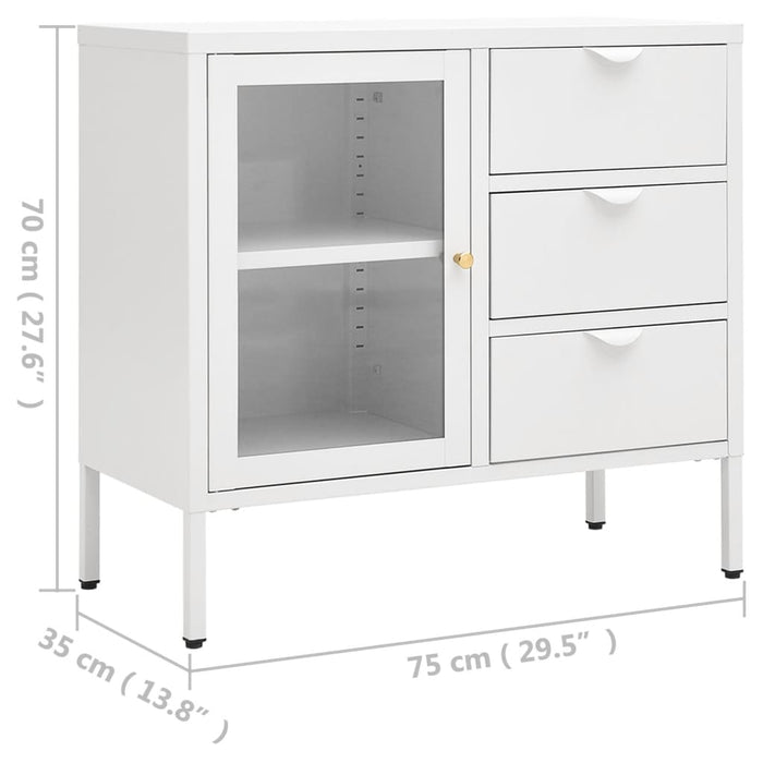 Dressoir 75x35x70 cm staal en gehard glas wit