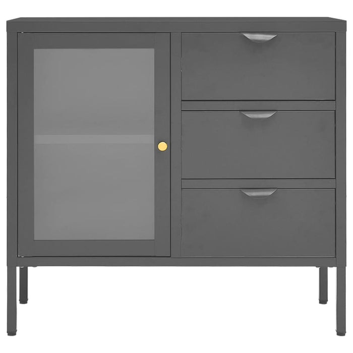 Dressoir 75x35x70 cm staal en gehard glas antracietkleurig