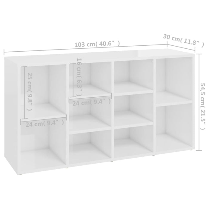 Schoenenbank 103x30x54,5 cm spaanplaat hoogglans wit