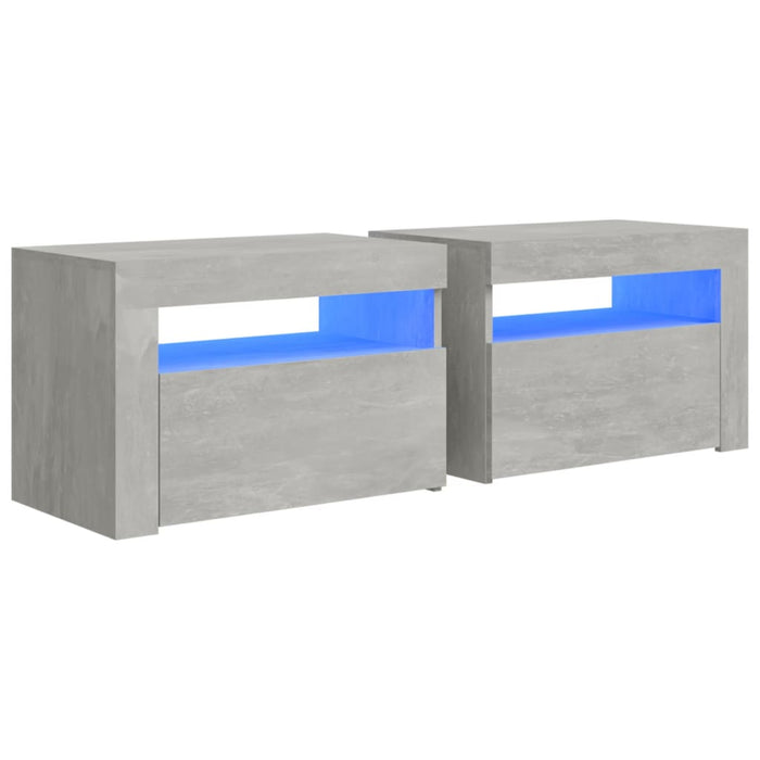 Nachtkastjes 2 st met LED's 60x35x40 cm betongrijs