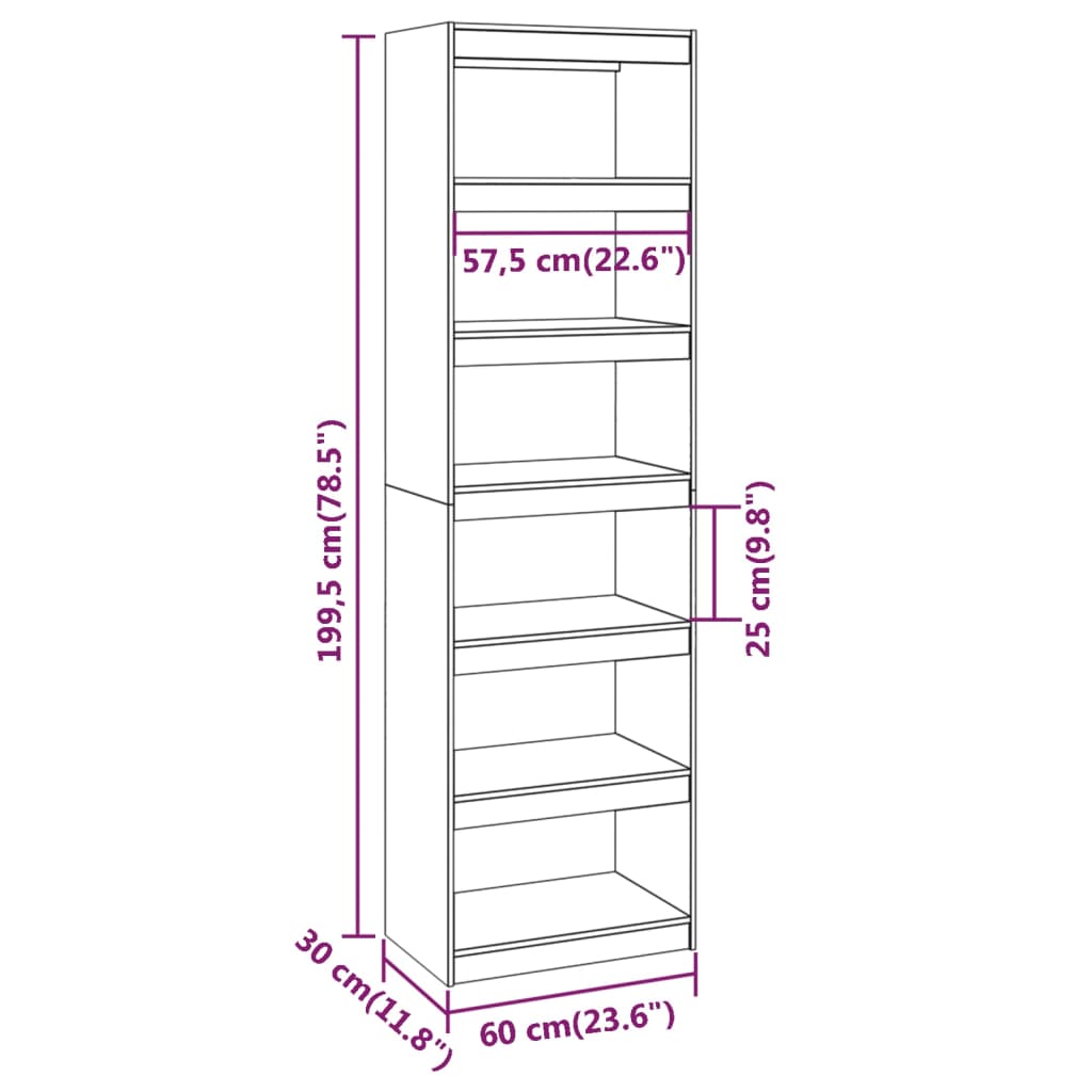 Boekenkast/kamerscherm 60x30x199,5 cm massief grenenhout wit